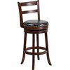 image:imageFlash Furniture Becca 30 High Cappuccino Wood Barstool with Single Slat Ladder Back and Black LeatherSoft Swivel Seat