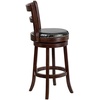 image:imageFlash Furniture Becca 30 High Cappuccino Wood Barstool with Single Slat Ladder Back and Black LeatherSoft Swivel Seat
