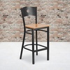 image:imageFlash Furniture HERCULES Series Black Circle Back Metal Restaurant Barstool  Burgundy Vinyl SeatNatural Wood SeatBlack Metal Frame