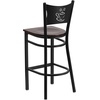 image:imageFlash Furniture HERCULES Series Black Coffee Back Metal Restaurant Barstool  Mahogany Wood SeatWalnut Wood SeatBlack Metal Frame