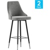 image:imageFlash Furniture Shelly Set of 2 Commercial Bar Height Bar Stools  Gray LeatherSoft Upholstery  Black Metal Frames  30 High  Chrome Feet and Footrests