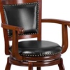 image:imageFlash Furniture Vestina 30 LeatherSoft Barstool with Footrest and Arms Classic Ladder Back Upholstered Bar Height Stool Cherry WoodBlack
