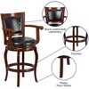 image:imageFlash Furniture Vestina 30 LeatherSoft Barstool with Footrest and Arms Classic Ladder Back Upholstered Bar Height Stool Cherry WoodBlack