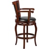 image:imageFlash Furniture Vestina 30 LeatherSoft Barstool with Footrest and Arms Classic Ladder Back Upholstered Bar Height Stool Cherry WoodBlack