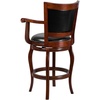 image:imageFlash Furniture Vestina 30 LeatherSoft Barstool with Footrest and Arms Classic Ladder Back Upholstered Bar Height Stool Cherry WoodBlack