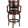 image:imageFlash Furniture Vestina 30 LeatherSoft Barstool with Footrest and Arms Classic Ladder Back Upholstered Bar Height Stool Cherry WoodBlack