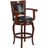 image:imageFlash Furniture Vestina 30 LeatherSoft Barstool with Footrest and Arms Classic Ladder Back Upholstered Bar Height Stool Cherry WoodBlack
