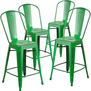 image:imageFlash Furniture Blake Commercial Grade 4 Pack 24 High Distressed Green Metal IndoorOutdoor Counter Height Stool with Back4