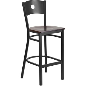 image:imageFlash Furniture HERCULES Series Black Circle Back Metal Restaurant Barstool  Burgundy Vinyl SeatWalnut Wood SeatBlack Metal Frame