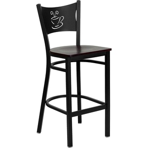 image:imageFlash Furniture HERCULES Series Black Coffee Back Metal Restaurant Barstool  Mahogany Wood SeatMahogany Wood SeatBlack Metal Frame