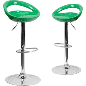 image:imageFlash Furniture Wilson 2 Pack Contemporary Black Plastic Adjustable Height Barstool with Rounded Cutout Back and Chrome BaseGreen