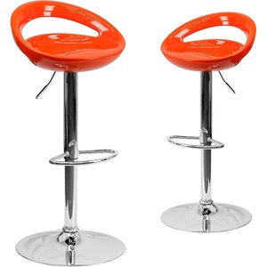 image:imageFlash Furniture Wilson 2 Pack Contemporary Black Plastic Adjustable Height Barstool with Rounded Cutout Back and Chrome BaseOrange