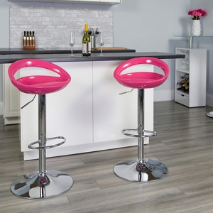 image:imageFlash Furniture Wilson 2 Pack Contemporary Black Plastic Adjustable Height Barstool with Rounded Cutout Back and Chrome BasePink