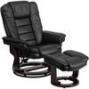 image:imageFlash Furniture Contemporary MultiPosition Recliner with Horizontal Stitching and Ottoman with Swivel Mahogany Wood Base in Black Leather